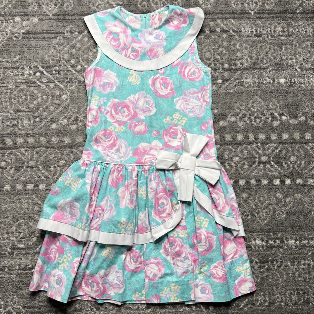 Ruth of Carolina Girls Size 8 Vintage Floral Dress Easter Garden Party Sundress
